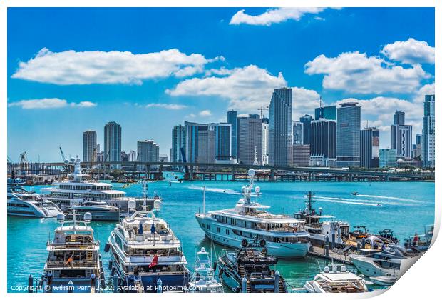 Channel Bridges Marina Yachts Downtown Miami Florida Print by William Perry