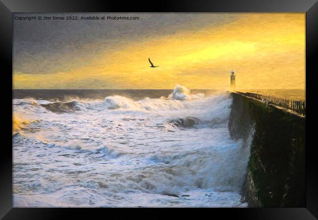 Tynemouth Pier storm in the style of Cezanne Framed Print by Jim Jones