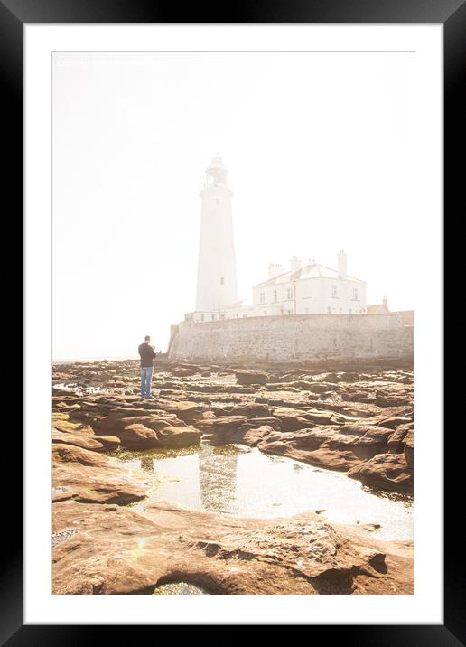 Illuminated Morning: St Marys Lighthouse in Fog Framed Mounted Print by Holly Burgess