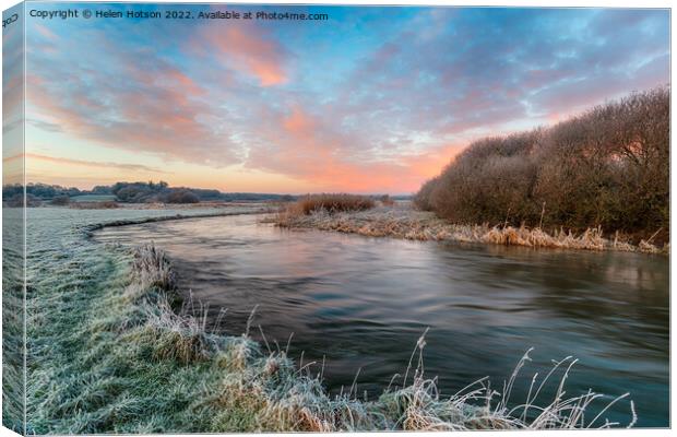 A frosty winter sunrise over the river Frome Canvas Print by Helen Hotson