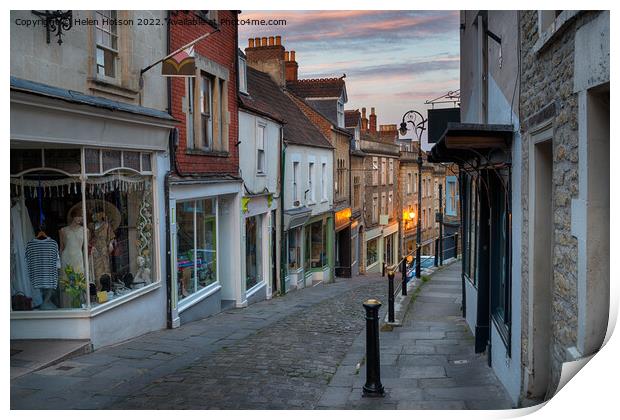 Dusk at Catherine Hill in Frome Print by Helen Hotson