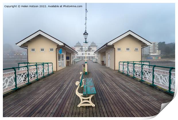 Foggy Weather at Penarth Pier Print by Helen Hotson
