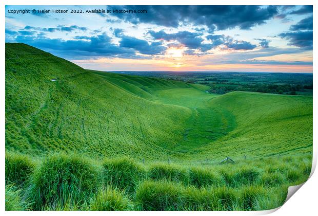 Dramatic sunset over The Manger at Uffington Print by Helen Hotson