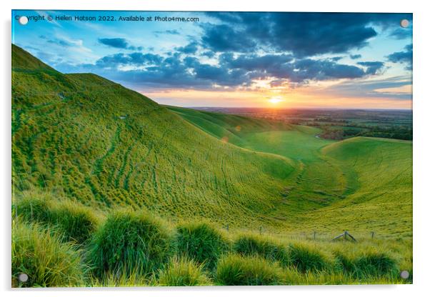 Dramatic sunset over The Manger in Uffington Acrylic by Helen Hotson