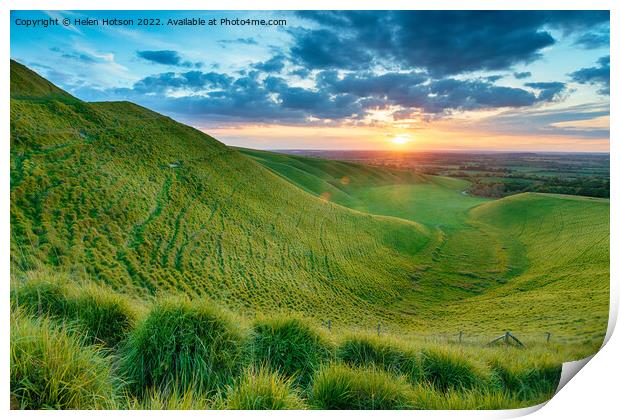 Dramatic sunset over The Manger in Uffington Print by Helen Hotson