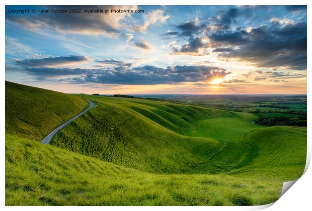 Dramatic sunset sky over The Manger at Uffington Print by Helen Hotson
