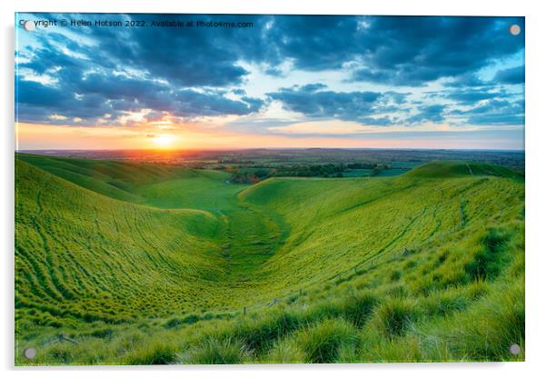 Sunset at Dragon Hill in Oxfordshire Acrylic by Helen Hotson