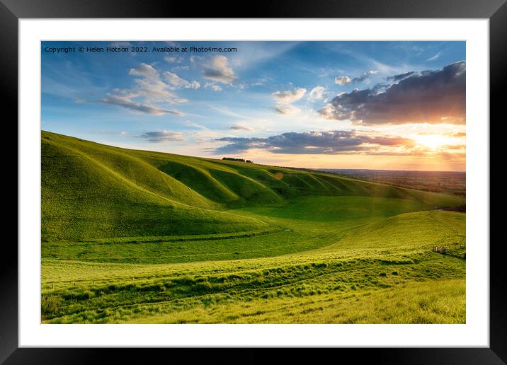 Dramatic sunset over The Manger at Uffington in Oxforshire, Framed Mounted Print by Helen Hotson