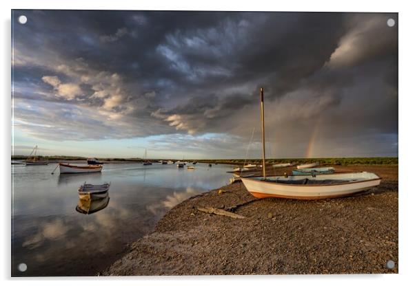 Rainbows over the marsh at Burnham Overy Staithe  Acrylic by Gary Pearson