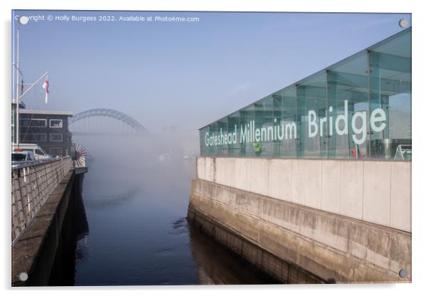 Fog on the tyne Newcastle early morning  Acrylic by Holly Burgess