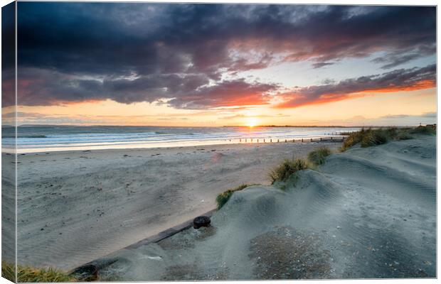 Stormy Sunset at West Wittering Canvas Print by Helen Hotson