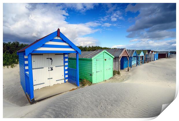 Colourful Beach Huts Print by Helen Hotson