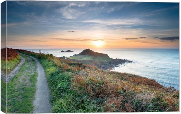 Sunset over Cape Cornwall Canvas Print by Helen Hotson