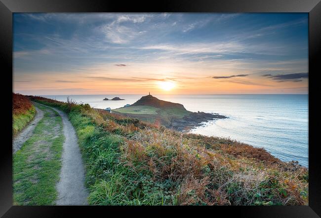 Sunset over Cape Cornwall Framed Print by Helen Hotson