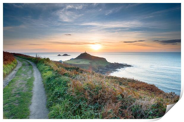 Sunset over Cape Cornwall Print by Helen Hotson