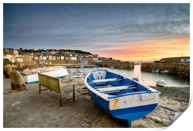 Sunrise at Mousehole in Cornwall Print by Helen Hotson
