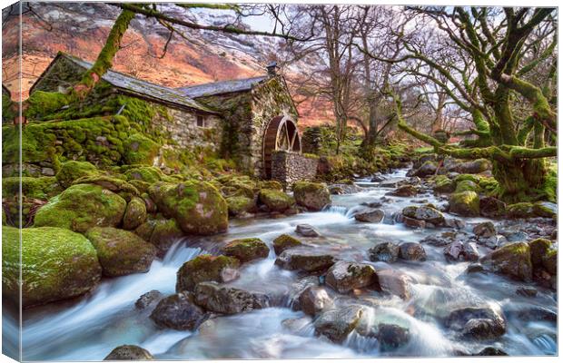 An ancient water mill on the banks of Combe Gill  Canvas Print by Helen Hotson