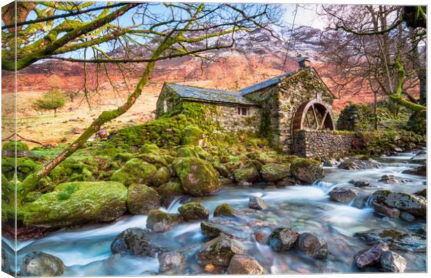 An Old Mill at Borrowdale in the Lake District Canvas Print by Helen Hotson