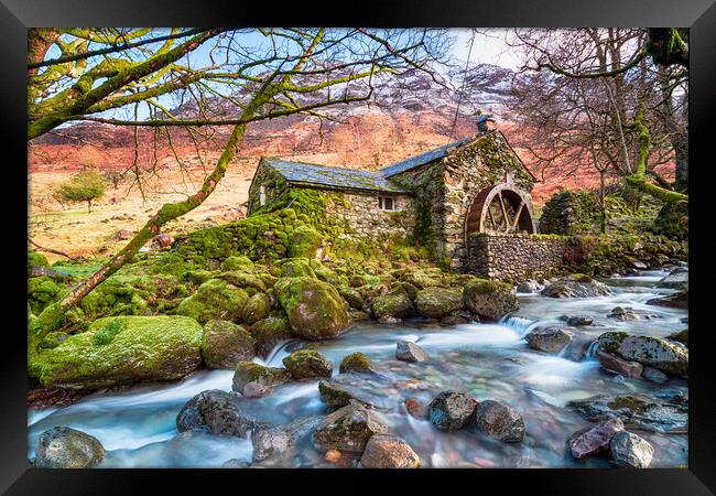 An Old Mill at Borrowdale in the Lake District Framed Print by Helen Hotson