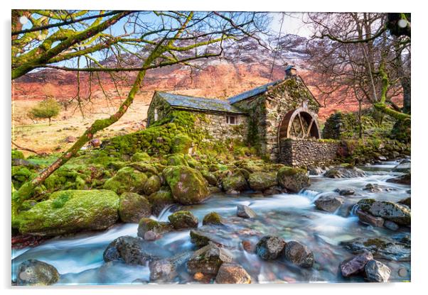 An Old Mill at Borrowdale in the Lake District Acrylic by Helen Hotson