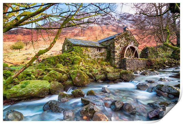 An Old Mill at Borrowdale in the Lake District Print by Helen Hotson