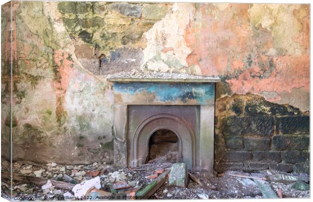 Derelict fireplace in an abandoned house on the north york moors Canvas Print by Martin Williams