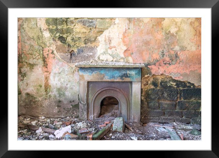 Derelict fireplace in an abandoned house on the north york moors Framed Mounted Print by Martin Williams
