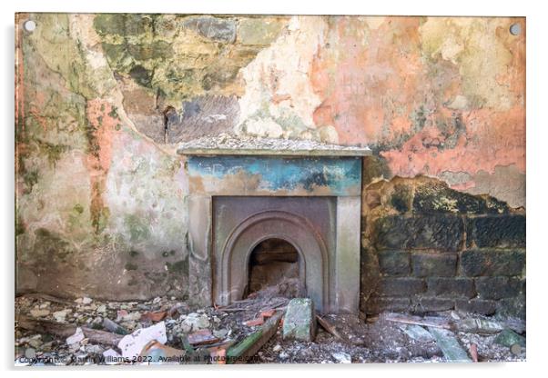 Derelict fireplace in an abandoned house on the north york moors Acrylic by Martin Williams