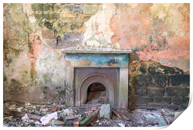Derelict fireplace in an abandoned house on the north york moors Print by Martin Williams