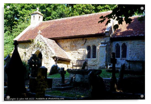 11th century church, Bonchurch, Isle of Wight. Acrylic by john hill
