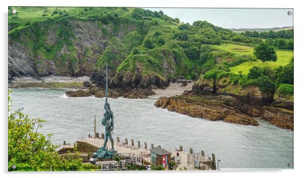 Verity Statue Overlooking The Harbour Entrance  Acrylic by Peter F Hunt