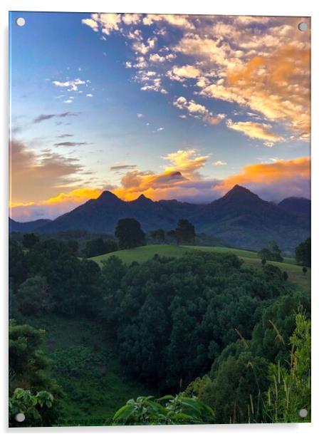 Sunset Over Mount Warning Acrylic by Julie Gresty