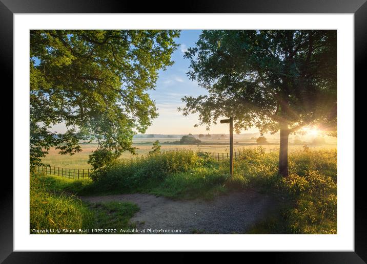 Footpath sign in rural sunrise landscape Norfolk Framed Mounted Print by Simon Bratt LRPS