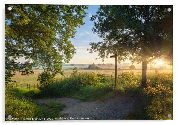 Footpath sign in rural sunrise landscape Norfolk Acrylic by Simon Bratt LRPS
