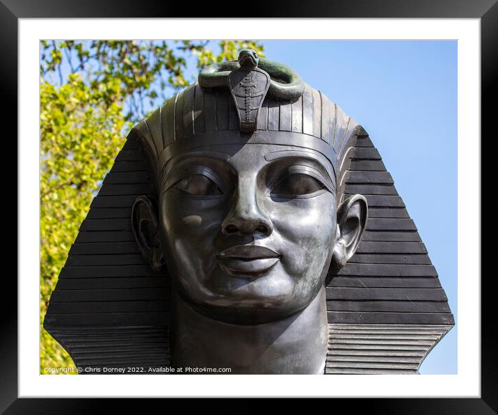 Egyptian Sphinx at Cleopatras Needle in London, UK Framed Mounted Print by Chris Dorney