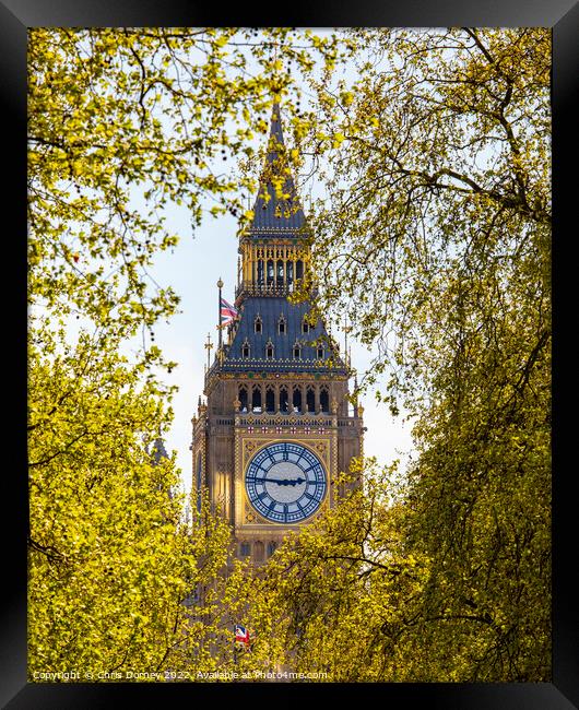Elizabeth Tower viewed from the Victoria Embankment in London, U Framed Print by Chris Dorney
