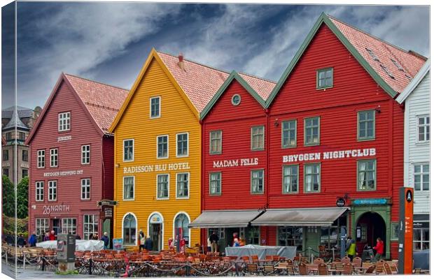 Historic Bryggen Buildings in Bergen Norway Canvas Print by Martyn Arnold