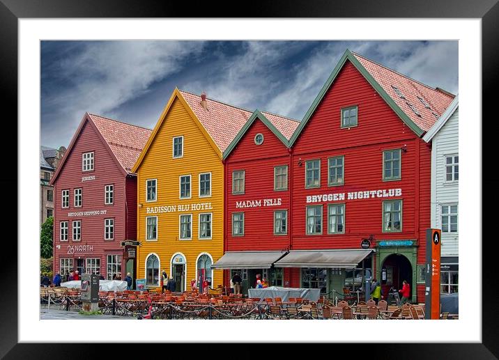 Historic Bryggen Buildings in Bergen Norway Framed Mounted Print by Martyn Arnold