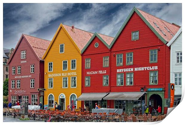 Historic Bryggen Buildings in Bergen Norway Print by Martyn Arnold