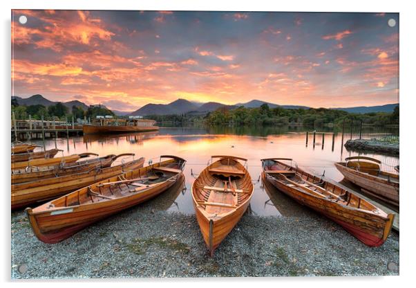 Boats at Derwentwater Acrylic by Helen Hotson
