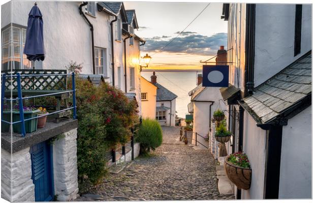 Cobbled Streets at Clovelly Canvas Print by Helen Hotson