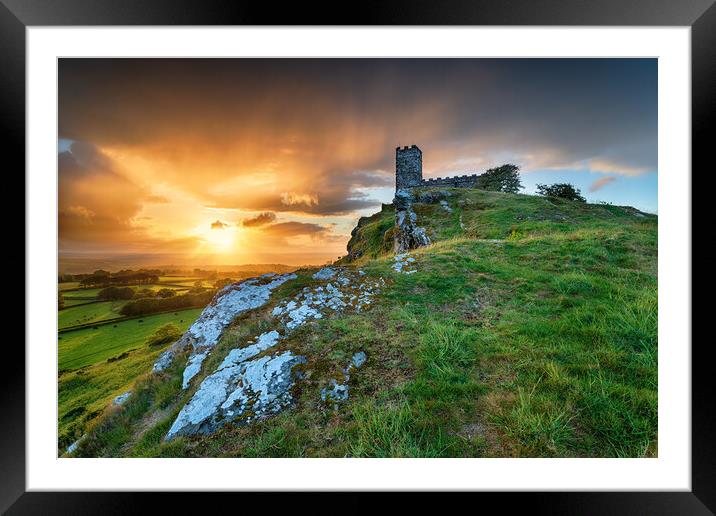 Stormy Sunset over Brentor on Dartmoor Framed Mounted Print by Helen Hotson