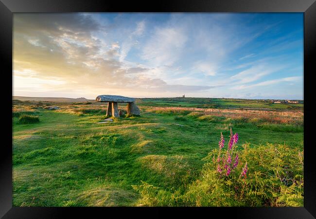 Sumer at Lanyon Quoit in Cornwall Framed Print by Helen Hotson