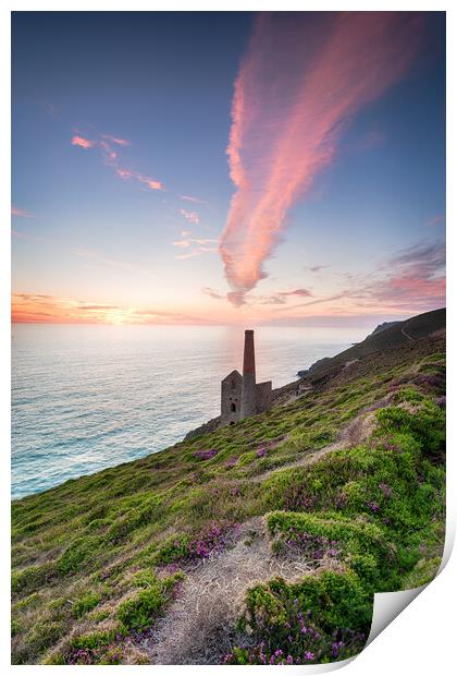 Sunset over Wheal Coates Print by Helen Hotson