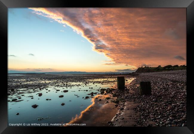 Sunset Red Bank, Morecambe Bay Framed Print by Liz Withey