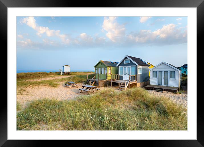 Mudeford Spit Beach Huts Framed Mounted Print by Helen Hotson