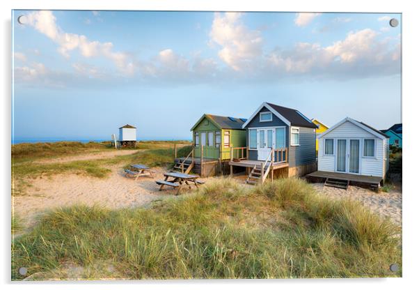 Mudeford Spit Beach Huts Acrylic by Helen Hotson