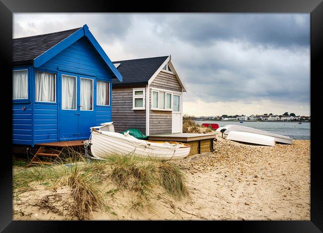 Beach Huts and Boats Framed Print by Helen Hotson