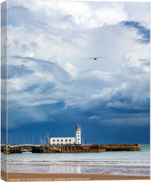 Scarborough Pier Lighthouse in Scarborough, Yorkshire, UK Canvas Print by Chris Dorney