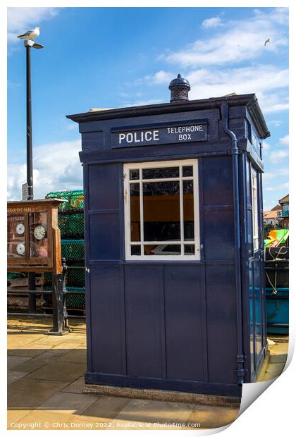 Police Telephone Box in Scarborough, North Yorkshire Print by Chris Dorney